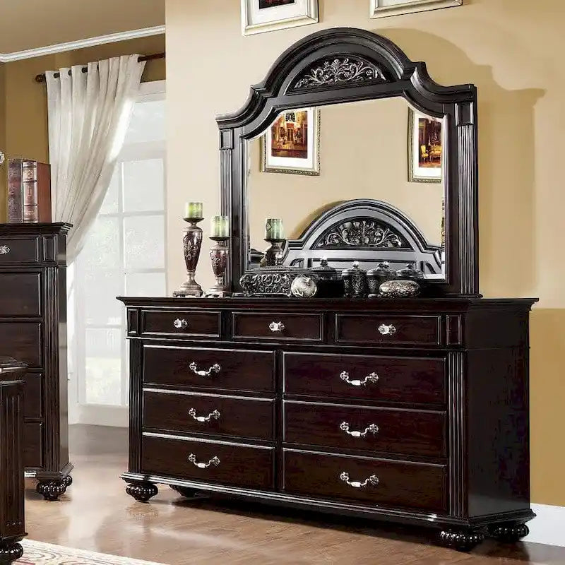 Vame Traditioneller 2-teiliger 9-Schubladen-Wäscheschrank und Spiegel von Furniture of America