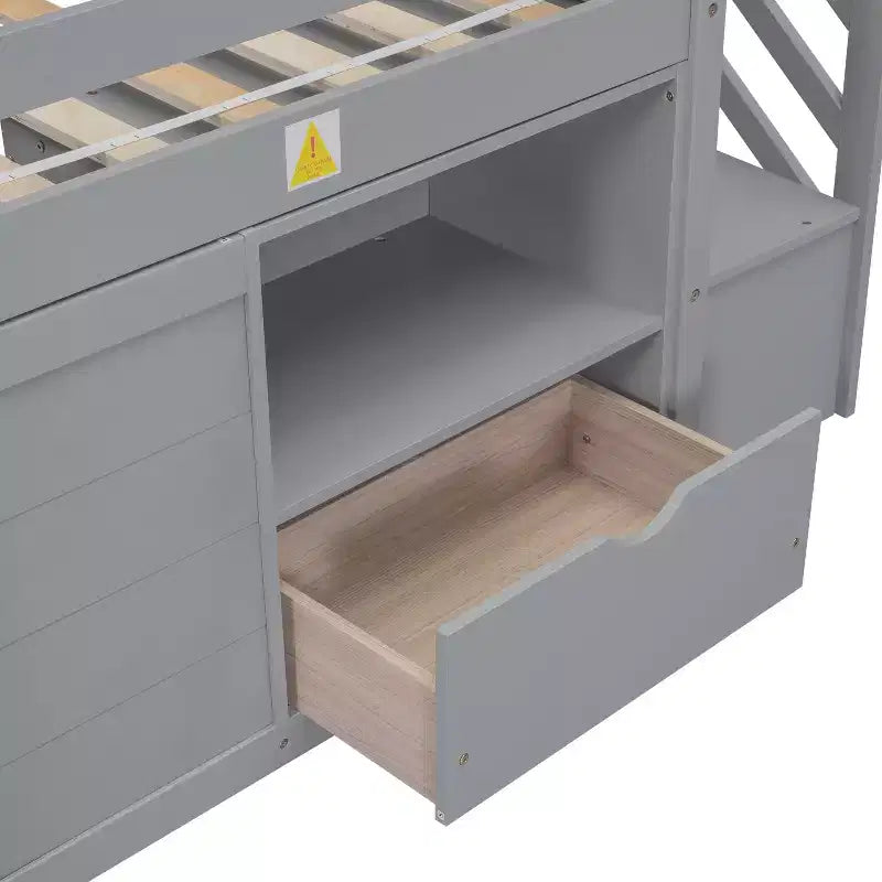 94.6L x 42.3B Massivholz-Hochbett in Twin-Größe mit Treppe, Schublade und Regal, modernes und klares Design