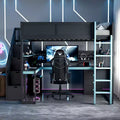 GDFStudio Scott hölzernes Gaming-Hochbett mit Stauraumtreppe, Schreibtisch, Regalen und Lochwand