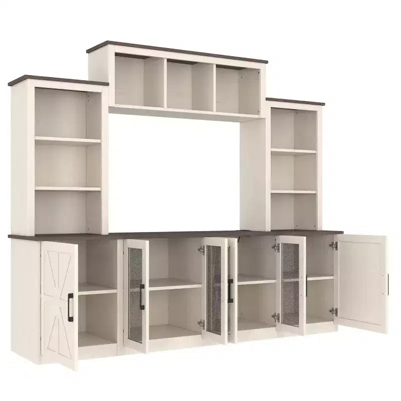 Moderner TV-Ständer für 55-Zoll-Fernseher mit Ladestation, Medienkonsole mit großen Aufbewahrungsschränken, Entertainment-Center für das Wohnzimmer-Panipeachy