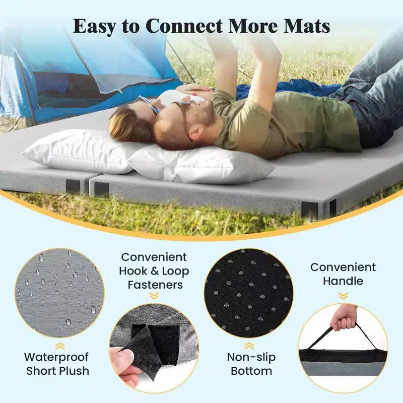 Costway Memory Foam Campingmatratze mit rutschfester Unterseite, Reisetasche für Outdoor-Schlaf Grau/Blau