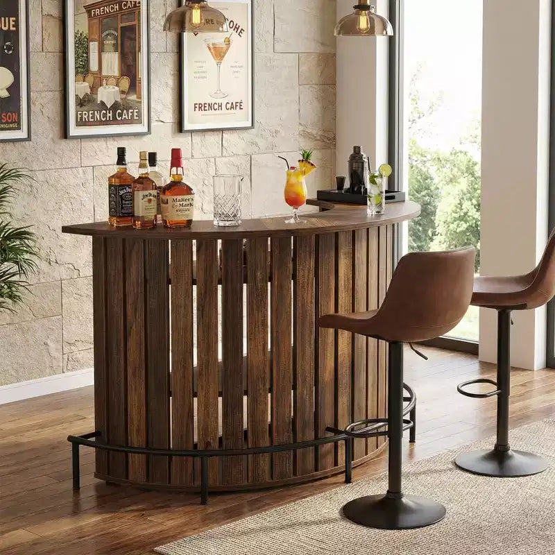 Bogenförmiger 4-stöckiger Mini-Bar-Tisch, moderner rustikaler Hausbarschrank mit Fußstütze und MDF-Konstruktion