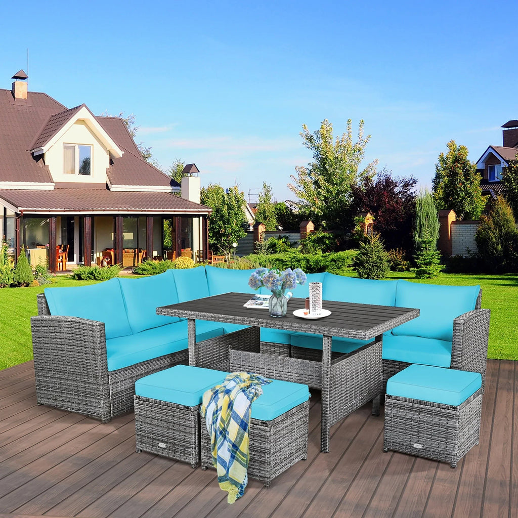 Costway 7-teiliges Terrassen-Essgruppe Rattan-Sofa Couch Ottomane – Details ansehen