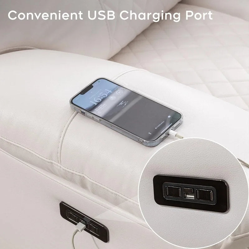 Elektrisches Liegesofa mit kabelloser Ladestation, Leselampe, LED-Beleuchtung für Wohnzimmer, Kunstleder, AC-/USB-Anschluss, Getränkehalter, Schwarz