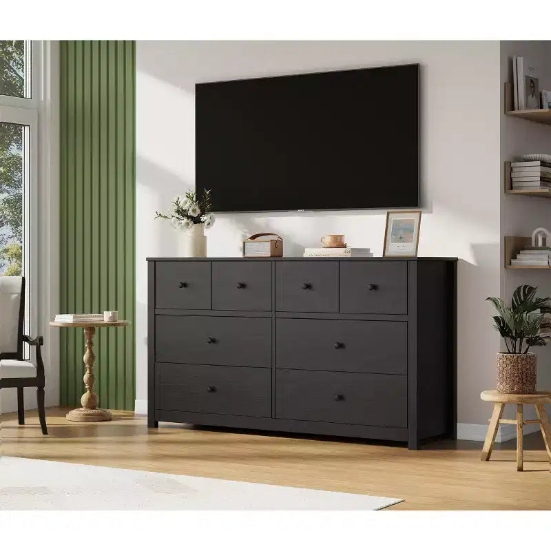 Moderne Kommode mit 8 Schubladen für das Schlafzimmer, breite Holzkommode mit viel Stauraum, freistehender Organizer-Schrank für das Wohnzimmer