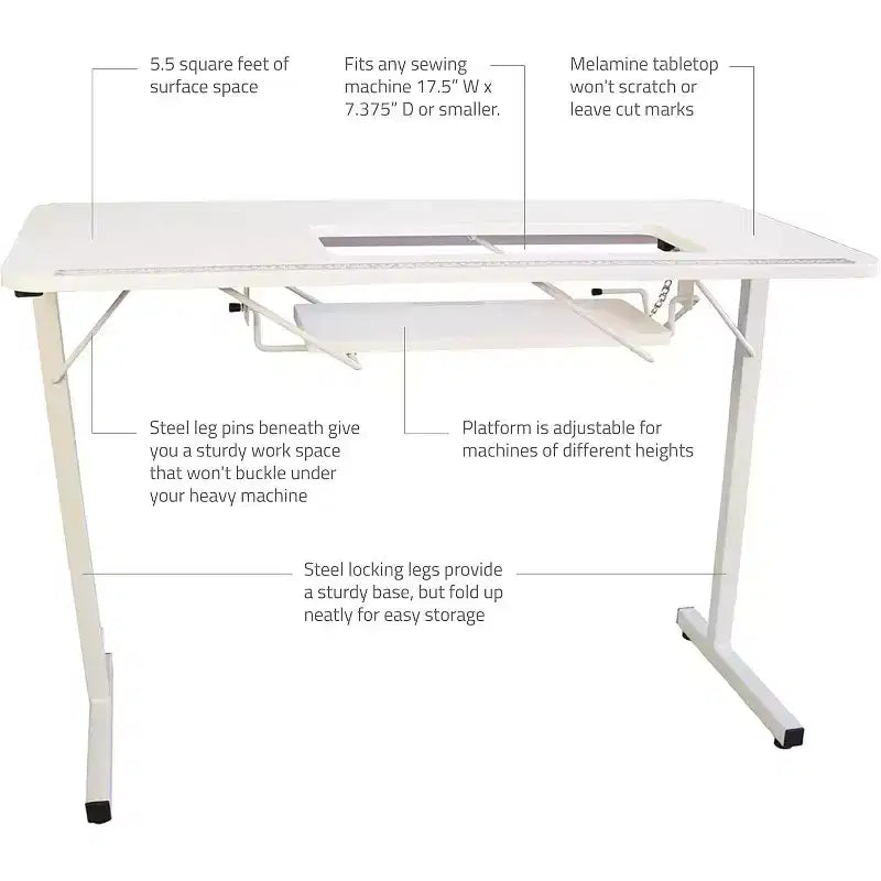 SewingRite SewStation 101 Tragbarer Klappnähtisch mit Stahlbeinen, Weiß – Perfekt für Zuhause, Büro und Geschäft