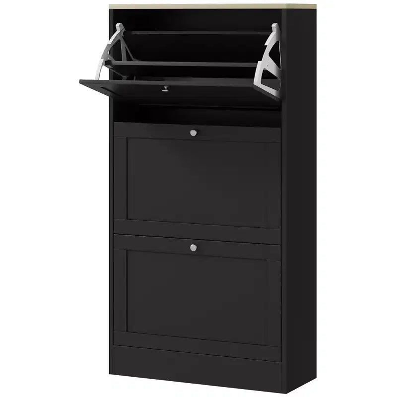 HOMCOM Schmaler Schuhschrank für den Eingangsbereich mit 3 Klappschubladen und verstellbaren Einlegeböden, Schuhregal-Organizer für 12-18 Paar Schuhe