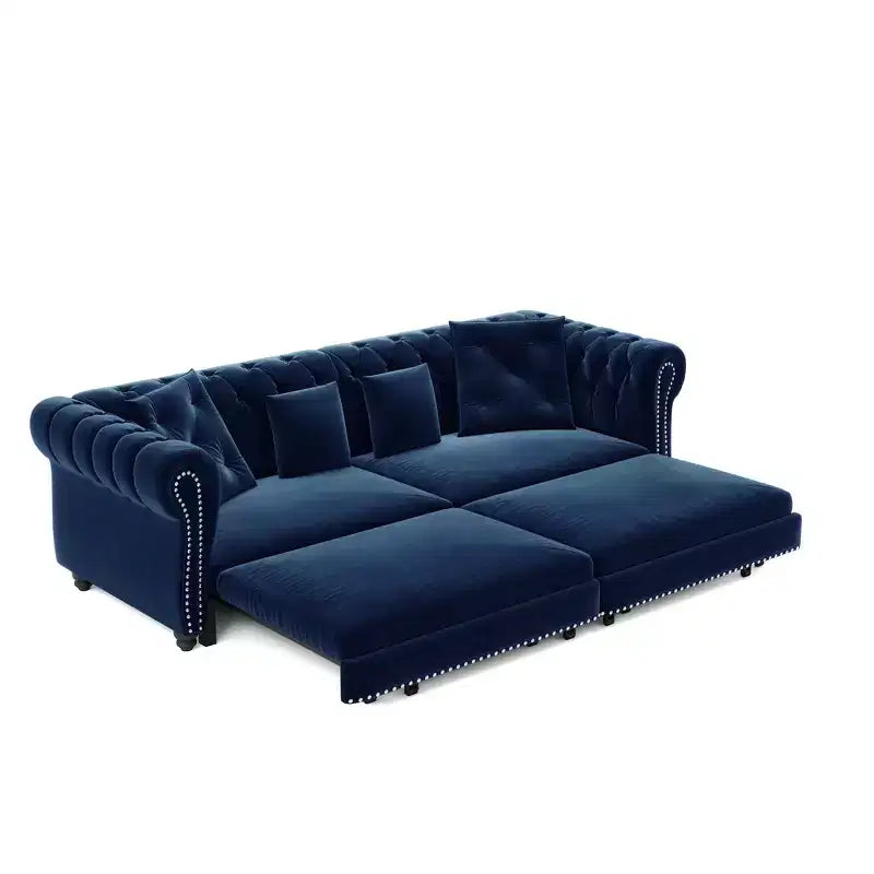 Whisen Velvet 3-in-1 Schlafsofa und wandelbares Schlafsofa im Kingsize-Format mit ausziehbarem Ottomane, getuftetem Design