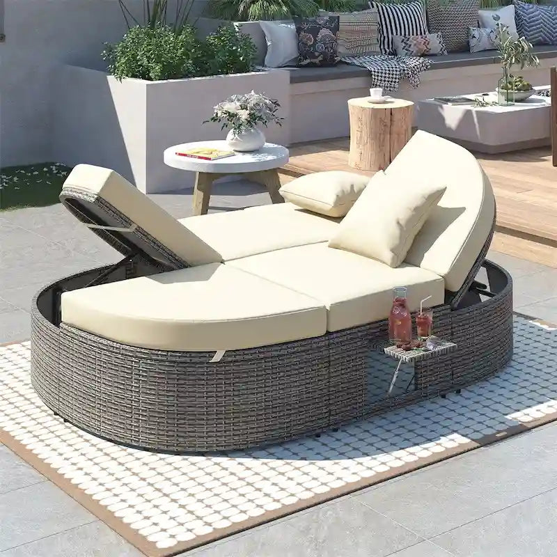 Outdoor Sonnenliege Gartenliege 2-Personen-Daybed mit Kissen und Polstern