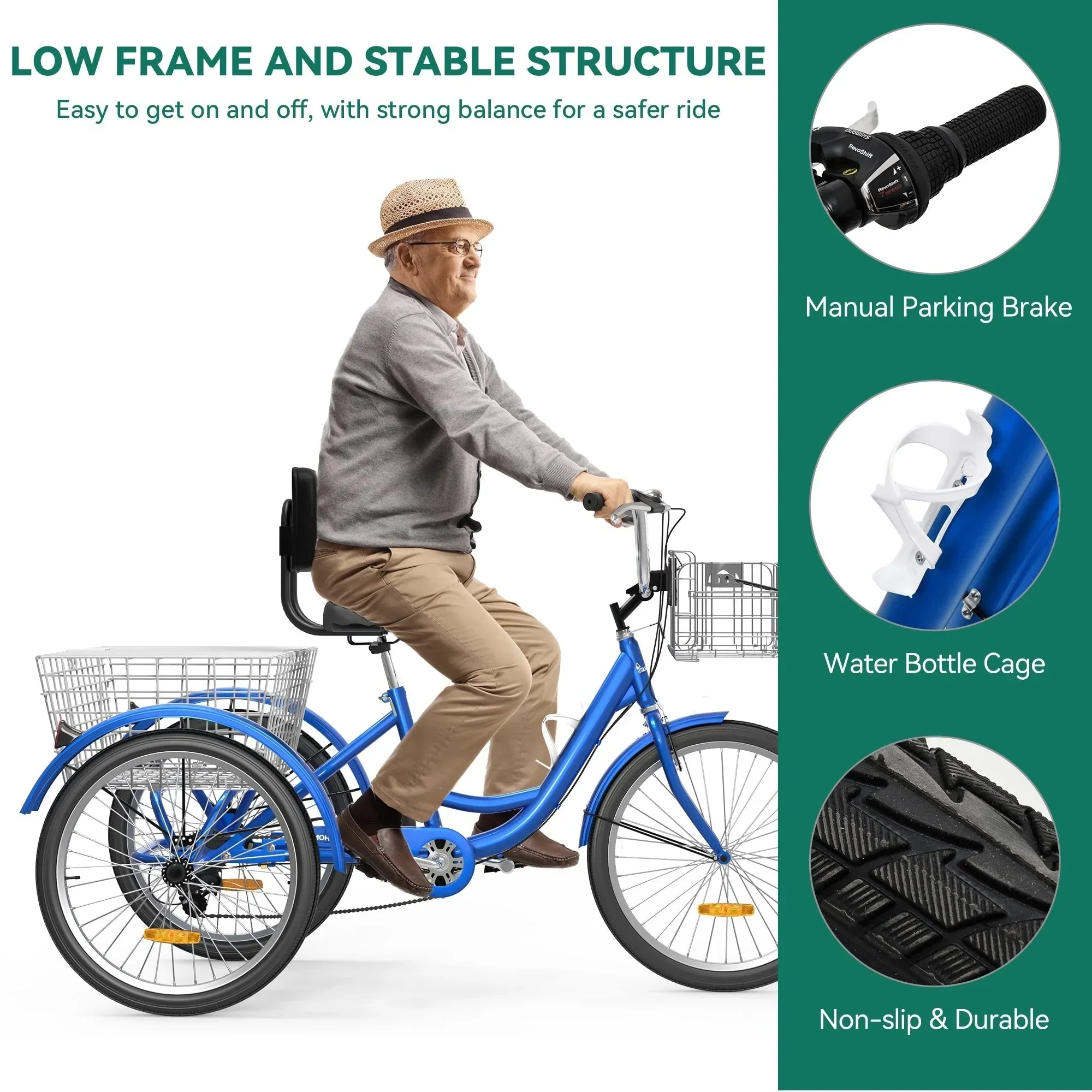 26 Zoll Erwachsenen Dreirad 3-Rad-Fahrrad 7-Gang Dreirad-Fahrrad