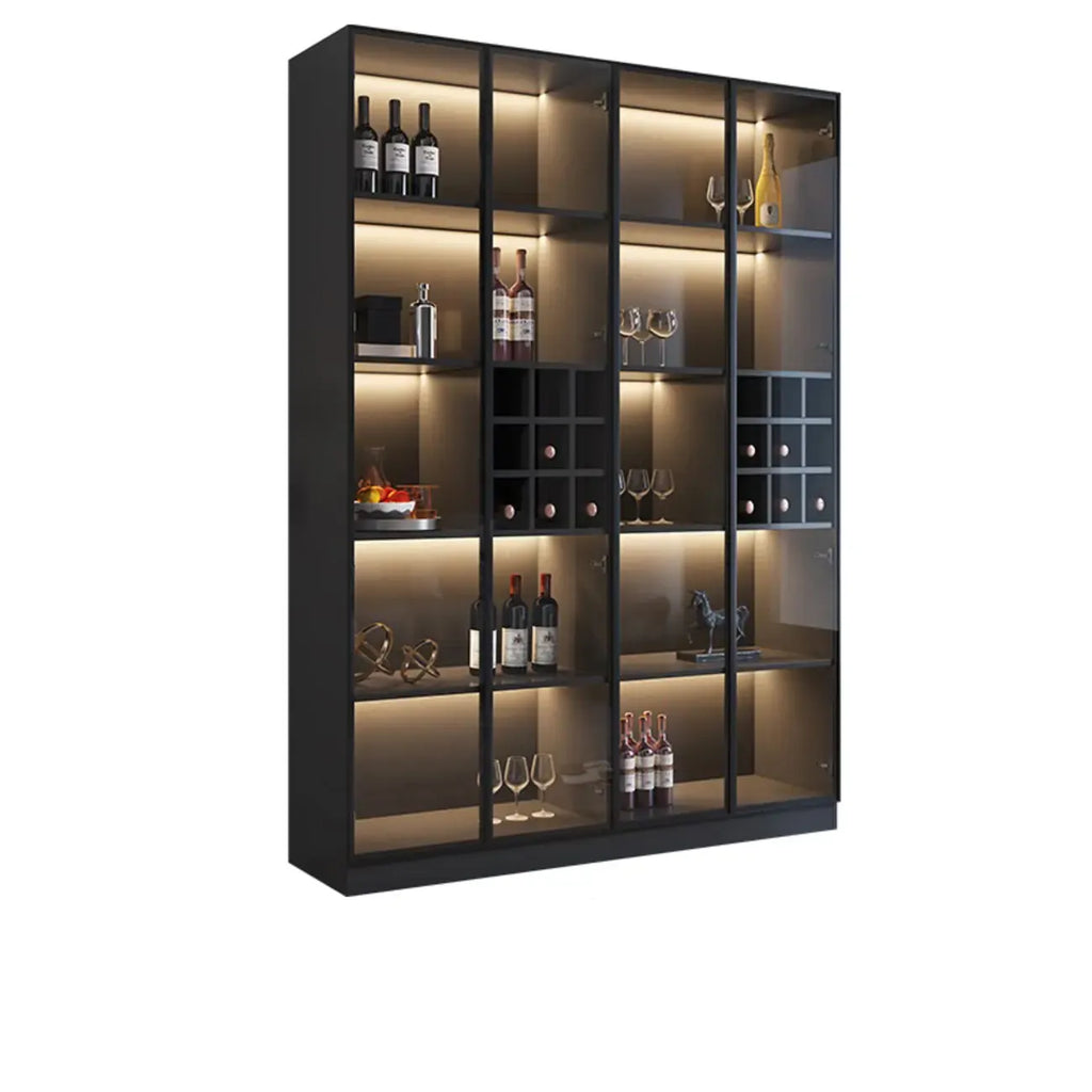 Minimalistisches Weinschrankregal aus schwarzem Holz mit Glastür
