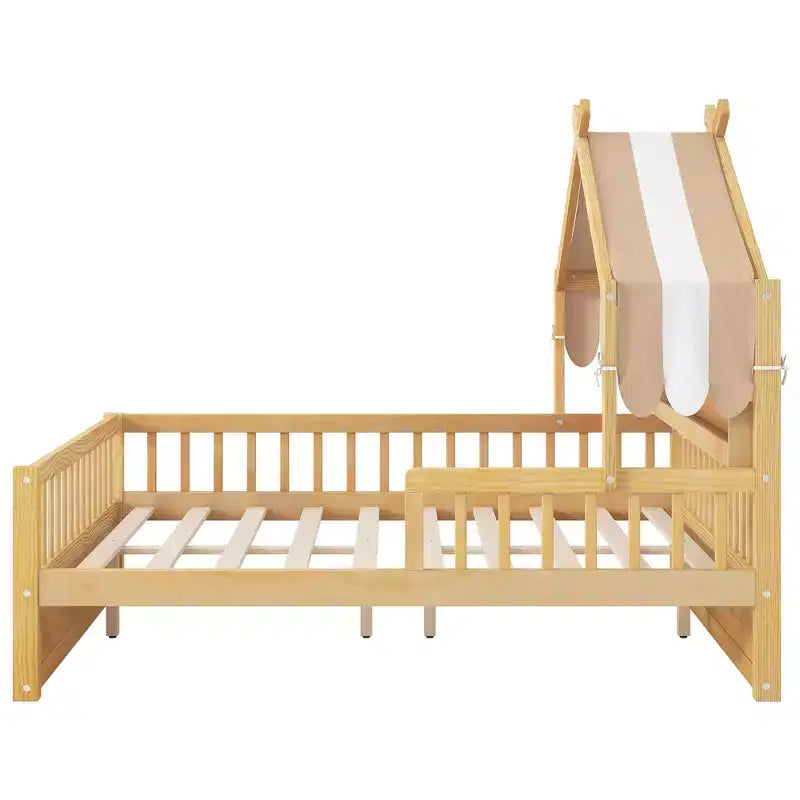ModernLuxe Hausbett aus Holz für Zwillinge/Standardgröße mit Stauraum-Kopfteil, Kinderbettgestell aus massivem Kiefernholz mit Rausfallschutz