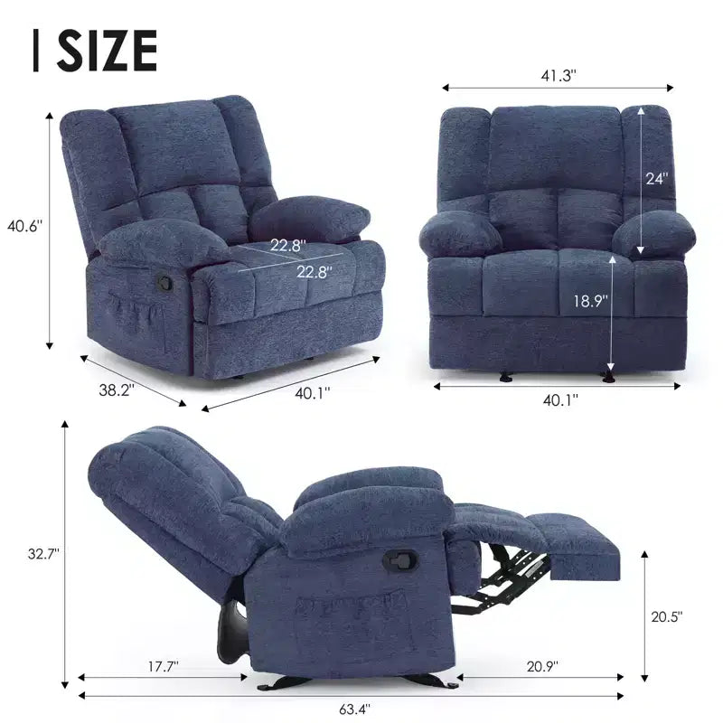 Blauer, übergroßer Schaukelsessel mit Chenille-Bezug
