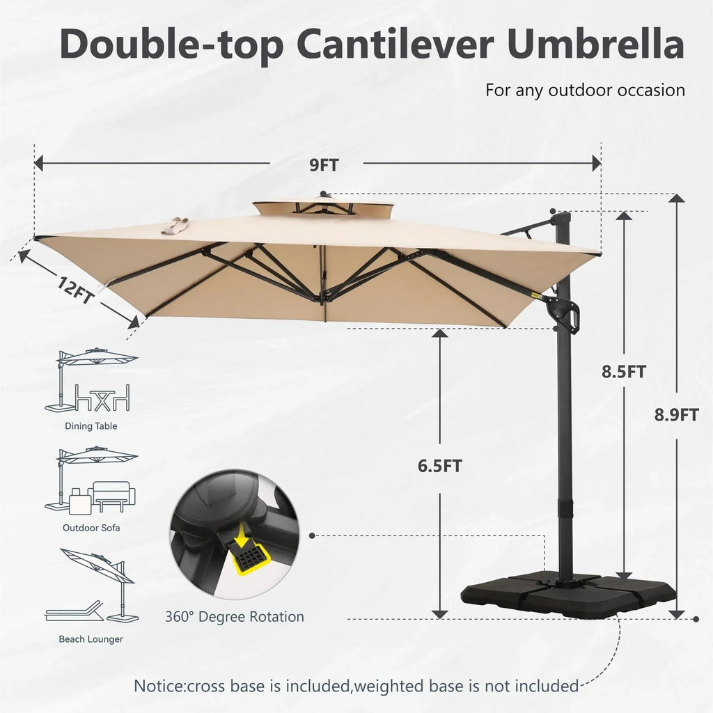 MAISON ARTS 12 Fuß Automatischer Hydraulischer Freischirm Aluminiummast 360 Grad Drehung