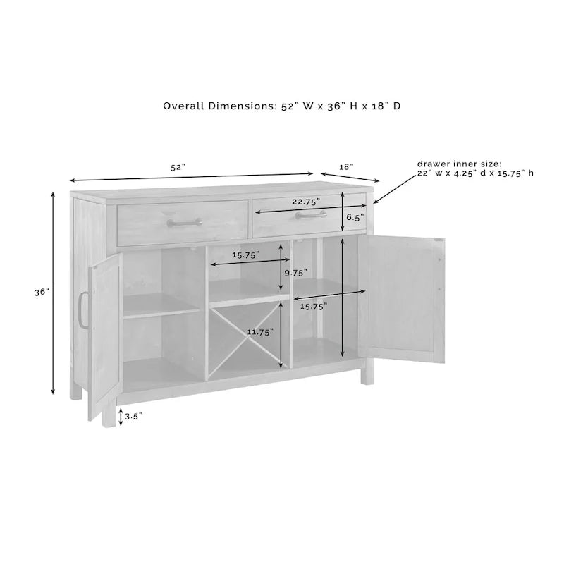 Crosley Roots Buffet mit Naturholz-Finish – 132 cm B x 46 cm T x 91 cm H