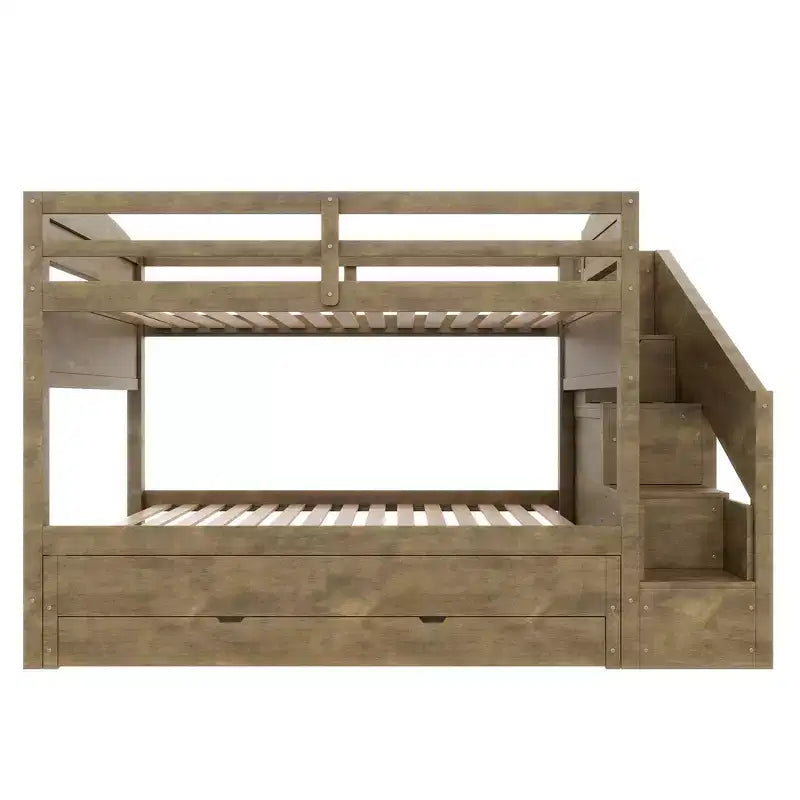 Whisen Twin XL Etagenbett mit Ausziehbett, Etagenbett mit Stauraum, Etagenbett aus Massivholz, Treppe mit Stauraum, Kleiderschrank, 3 Schubladen, für Kinder