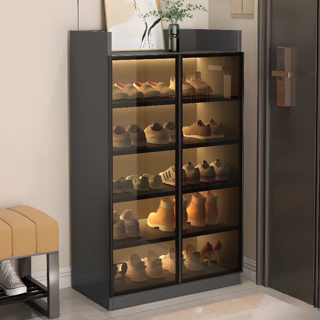 Schuhschrank mit LED-Beleuchtung, verstellbaren Einlegeböden und transparenten Türen