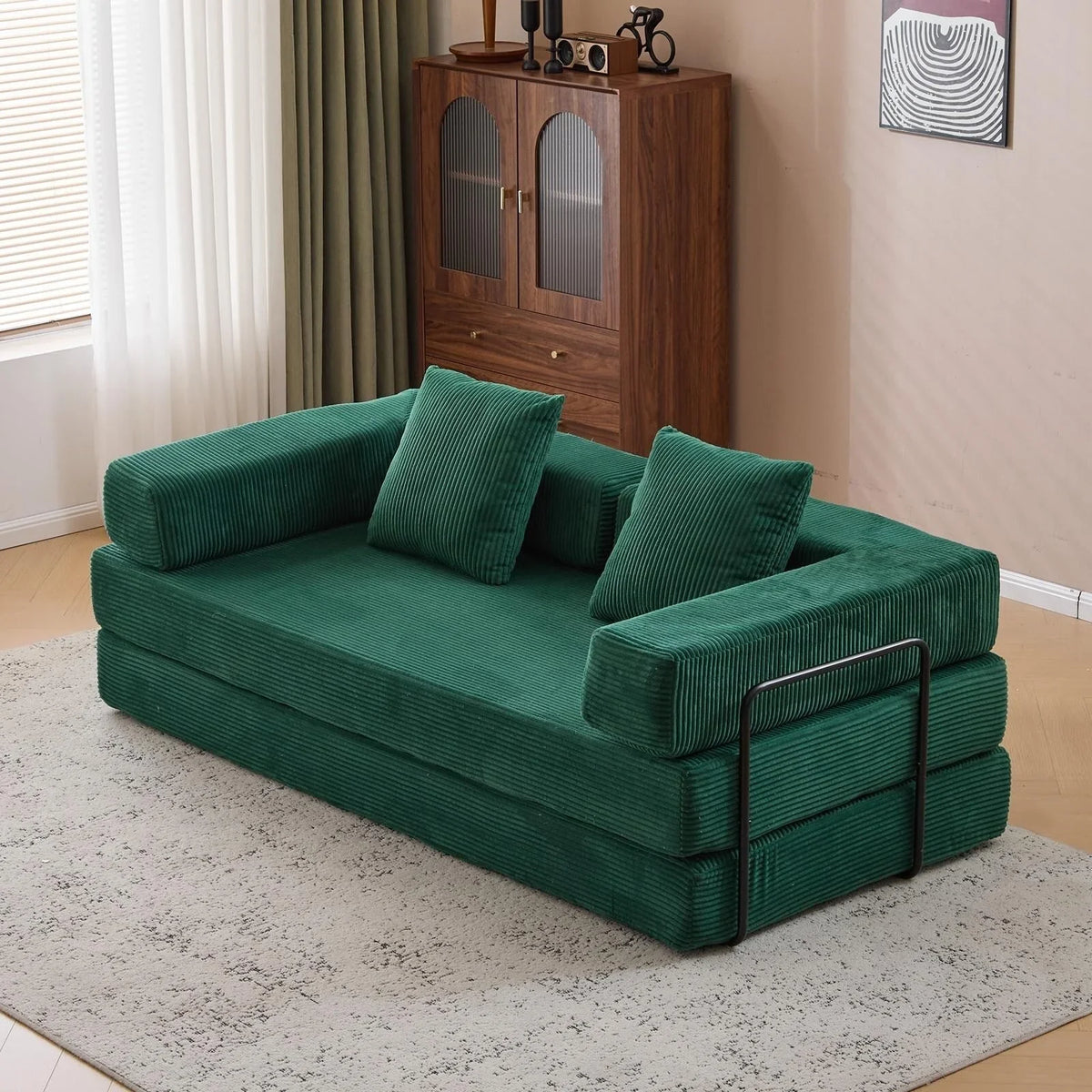 Umwandelbares Bodenschlafsofa mit Rückenkissen, Chenille-Gewebe für Wohnzimmer Schlafzimmer