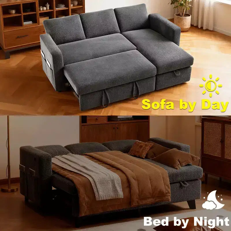 Dyonery 81 Sektional-Schlafsofa, L-förmige Ausziehcouch mit beidseitigem Stauraum, USB, verstellbare Rückenlehne