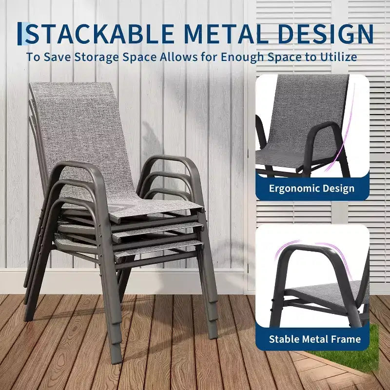 Terrassenstühle, stapelbare Outdoor-Esszimmerstühle, 4er-/6er-Set, wetterfeste, leichte Textilene-Outdoor-Stühle mit Armlehnen für Garten und Pool