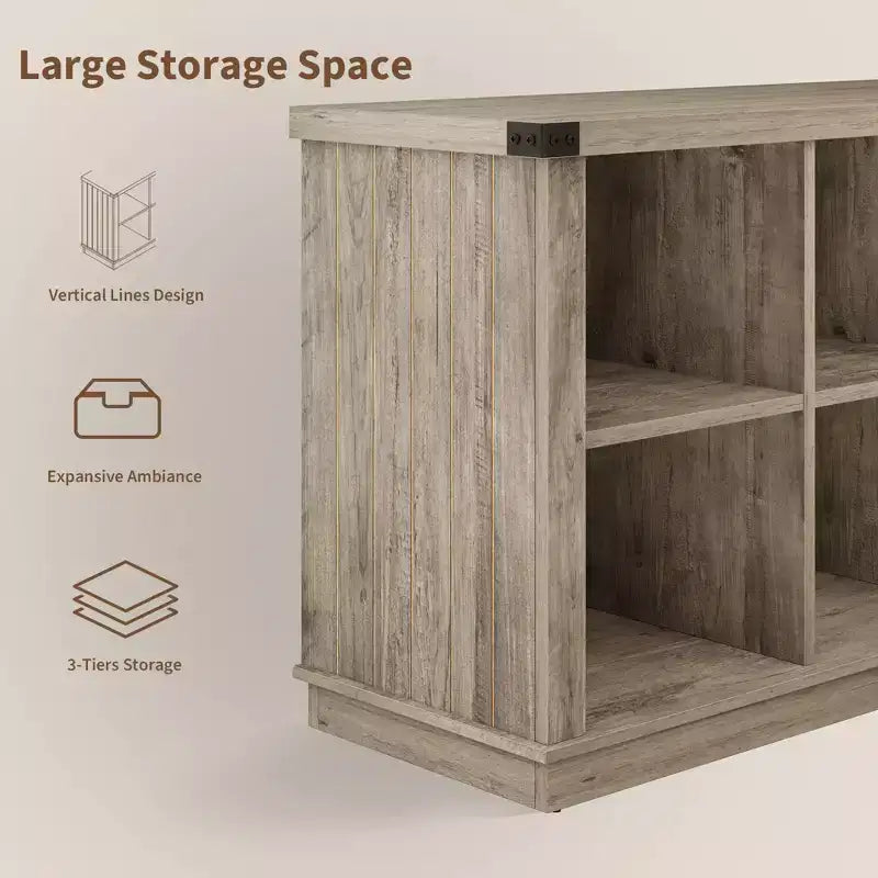 8 Würfelregal, Bücherregal im Landhausstil, 157,5 cm langes Holzregal für den Eingangsbereich, langes, niedriges Bücherregal für das Wohnzimmer