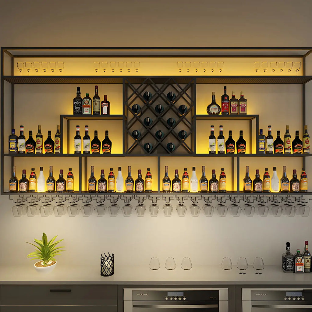 Rechteckiges Wand-Weinregal aus schwarzem Metall