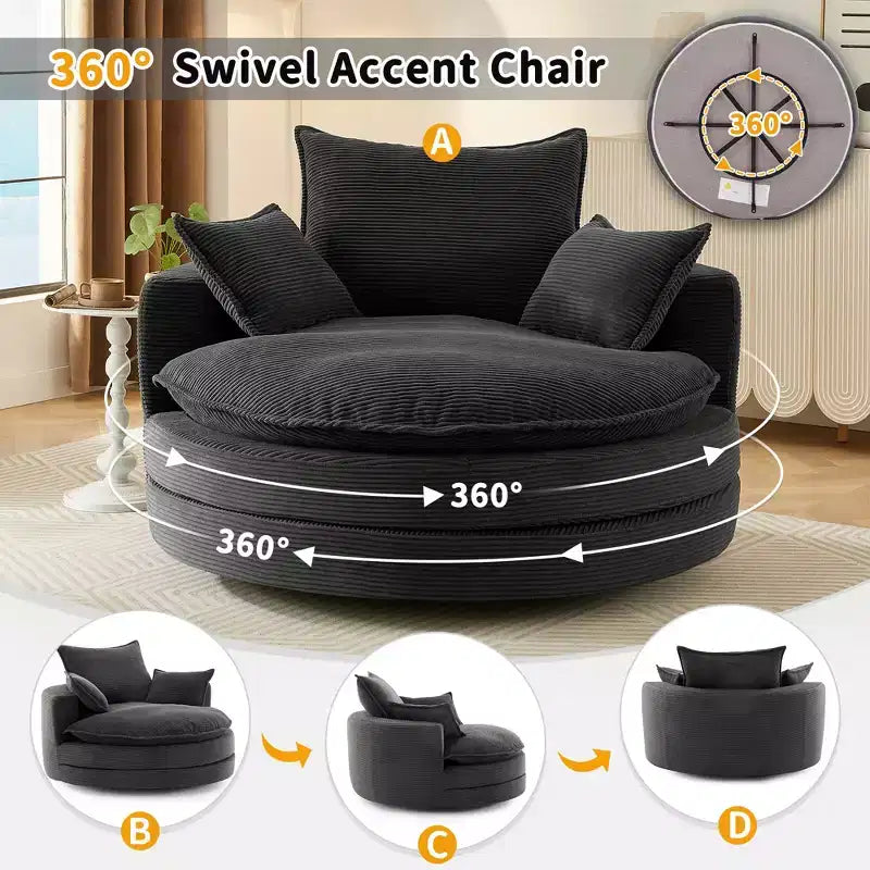 360° drehbarer Loungesessel, drehbarer runder Fass-Sessel mit Kissen für das Wohnzimmer