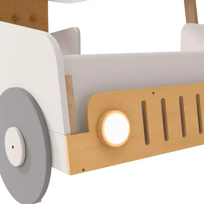 Whisen Holzbett Auto mit Kissen, Decke und LED - Natur