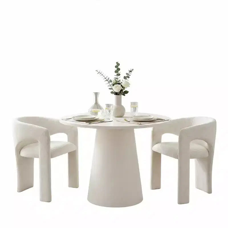 Kleines Essgruppe für 2 Personen, beige gepolsterte Stühle, runder Esstisch mit Säulenfuß, kompakte moderne Küchenmöbel-Panipeachy