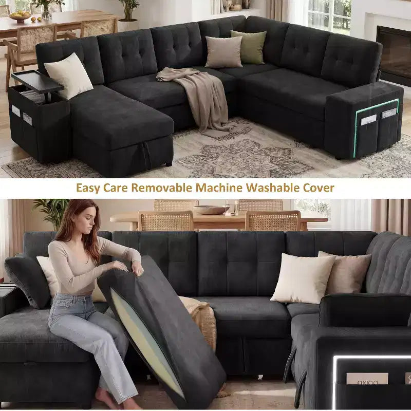 Dyonery 112 Modulares Schlafsofa mit Ausziehfunktion, U-förmiges Schnittsofa mit Stauraum, extra breite und tiefe Sitzflächen für das Wohnzimmer