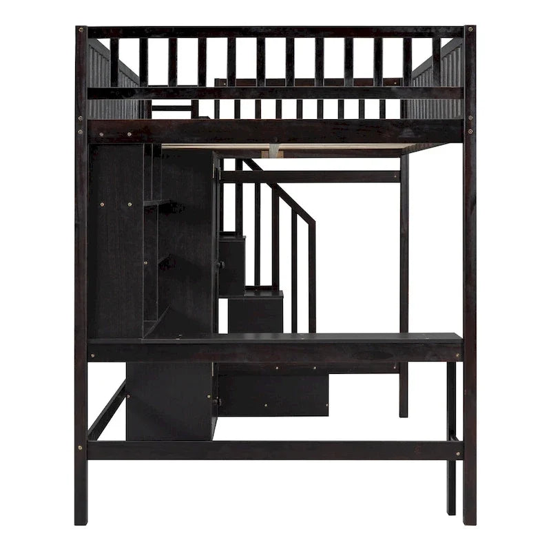 Kiefer-Hochbett mit Schreibtisch und Stauraum