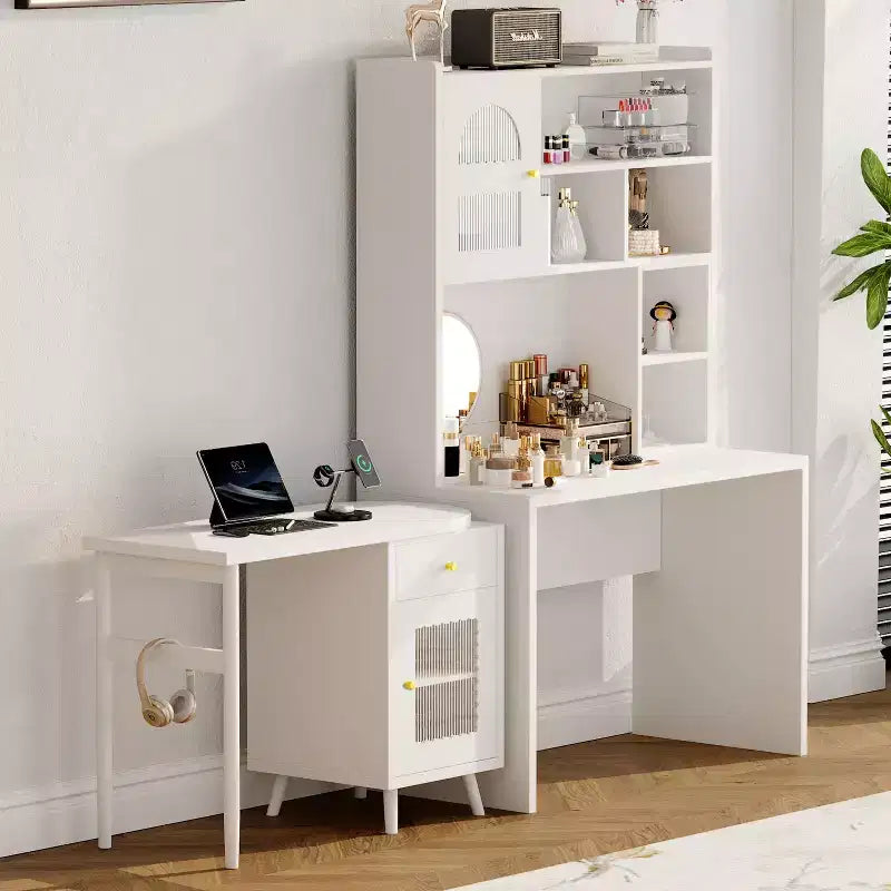 Okak Moderner Home-Office-Computertisch aus Holz mit Desktop/Stuhl & Regal, Jugend-Schüler-Schreibtisch mit Stauraum zum Lernen, Büro