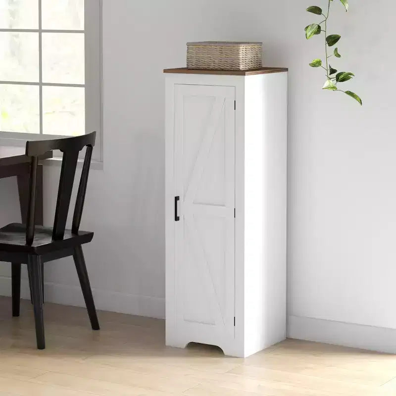 HOMCOM Bauernschrank mit verstellbarem Regal, Einzeltür-Akzentschrank für Wohnzimmer, Bodenspeisekammer, Weiß