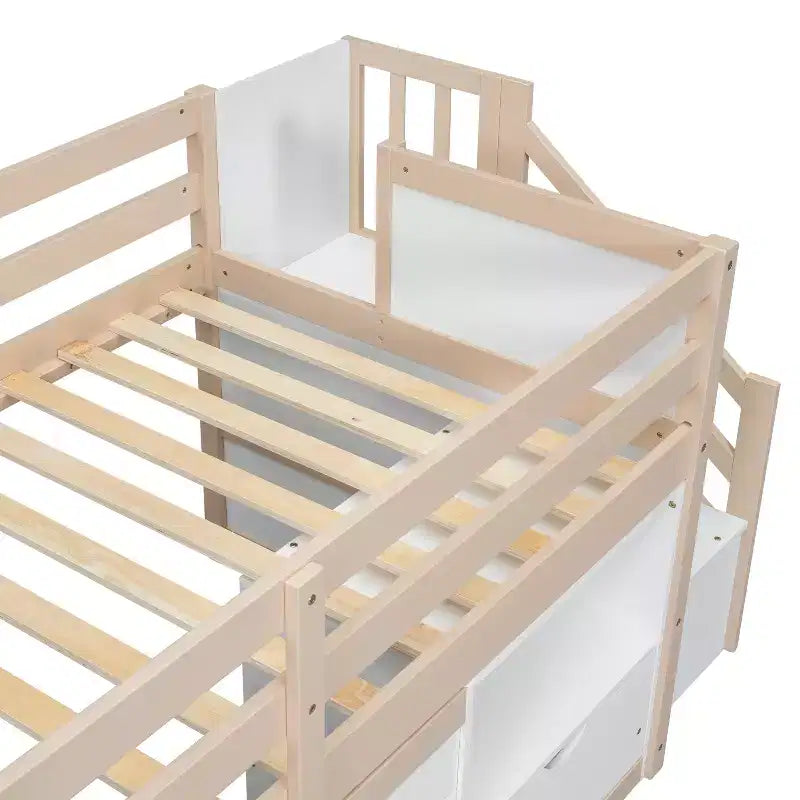 94.6L x 42.3B Massivholz-Hochbett in Twin-Größe mit Treppe, Schublade und Regal, modernes und klares Design