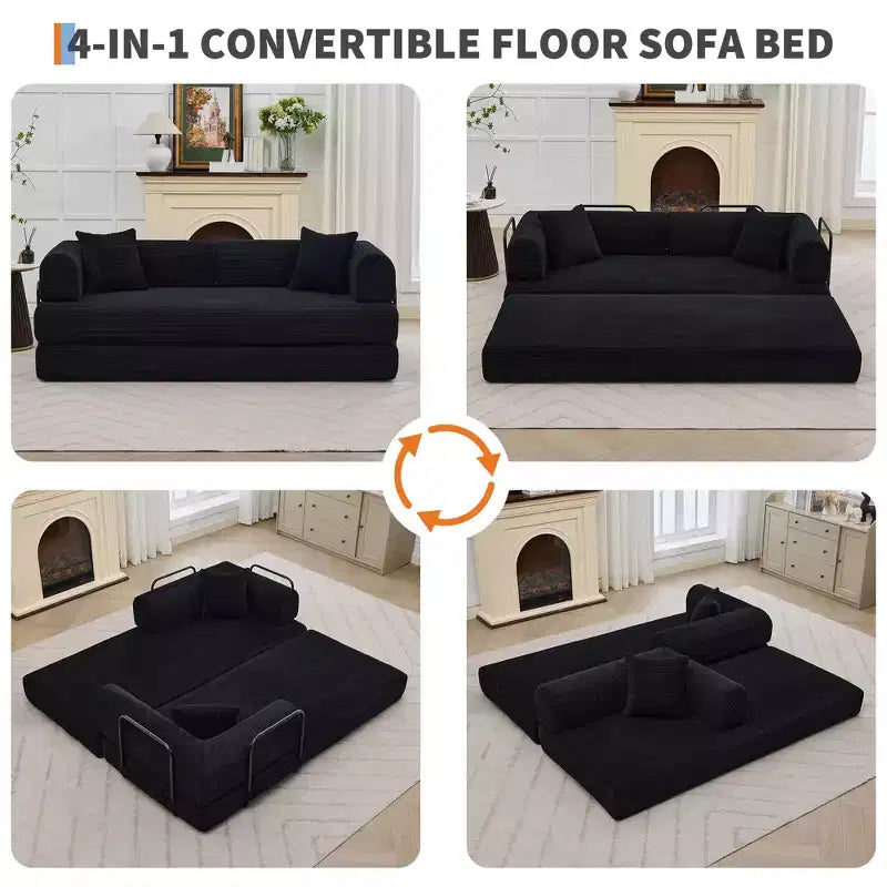 4-in-1 Schlafsofa, 79" rahmenloses Cord-Klappbodenbett mit Kissen, keine Montage erforderlich, Zweisitzer für kleine Wohnungen
