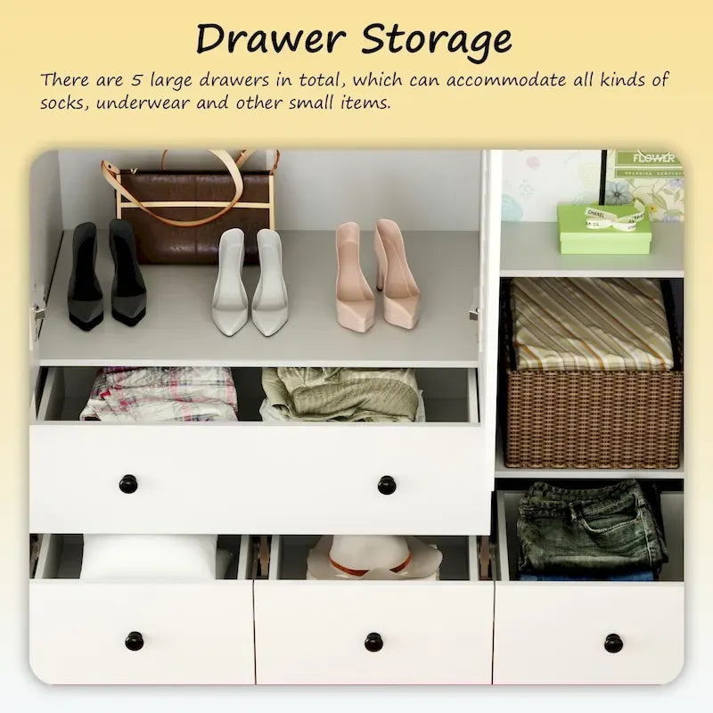Kleiderschrank Hochschrank Schrank 59B Großer Freistehender Kleiderschrank Weiß