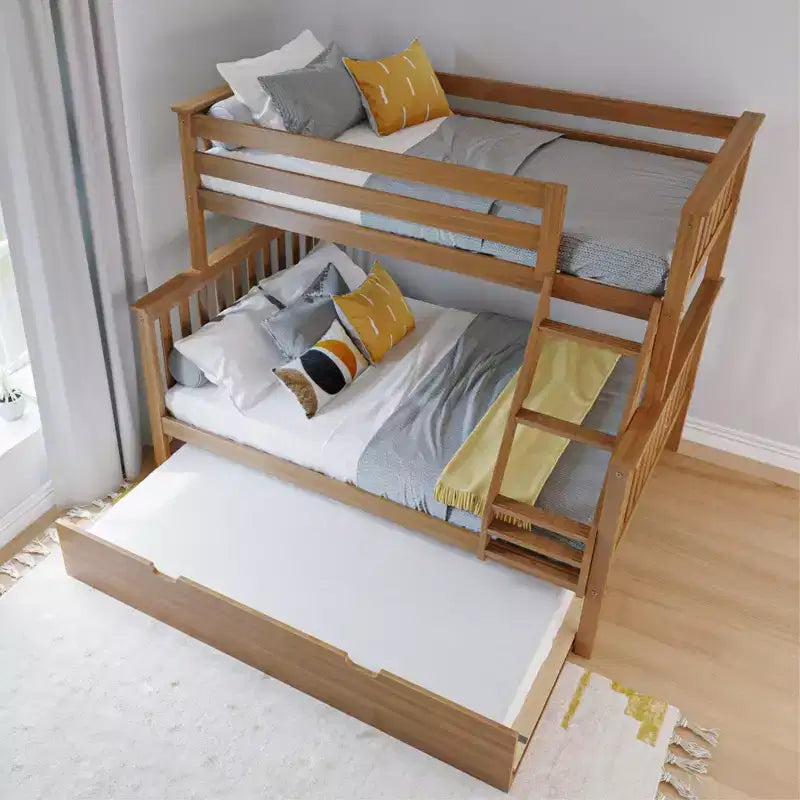 Max & Lily Massivholz Etagenbett, Twin über Full mit Ausziehbett und Leiter für Kinder