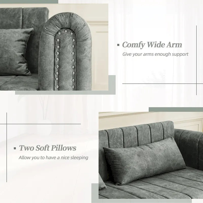 Modernes Schlafsofa aus Samt mit Rollarmen, verziert mit Kupfernägeln