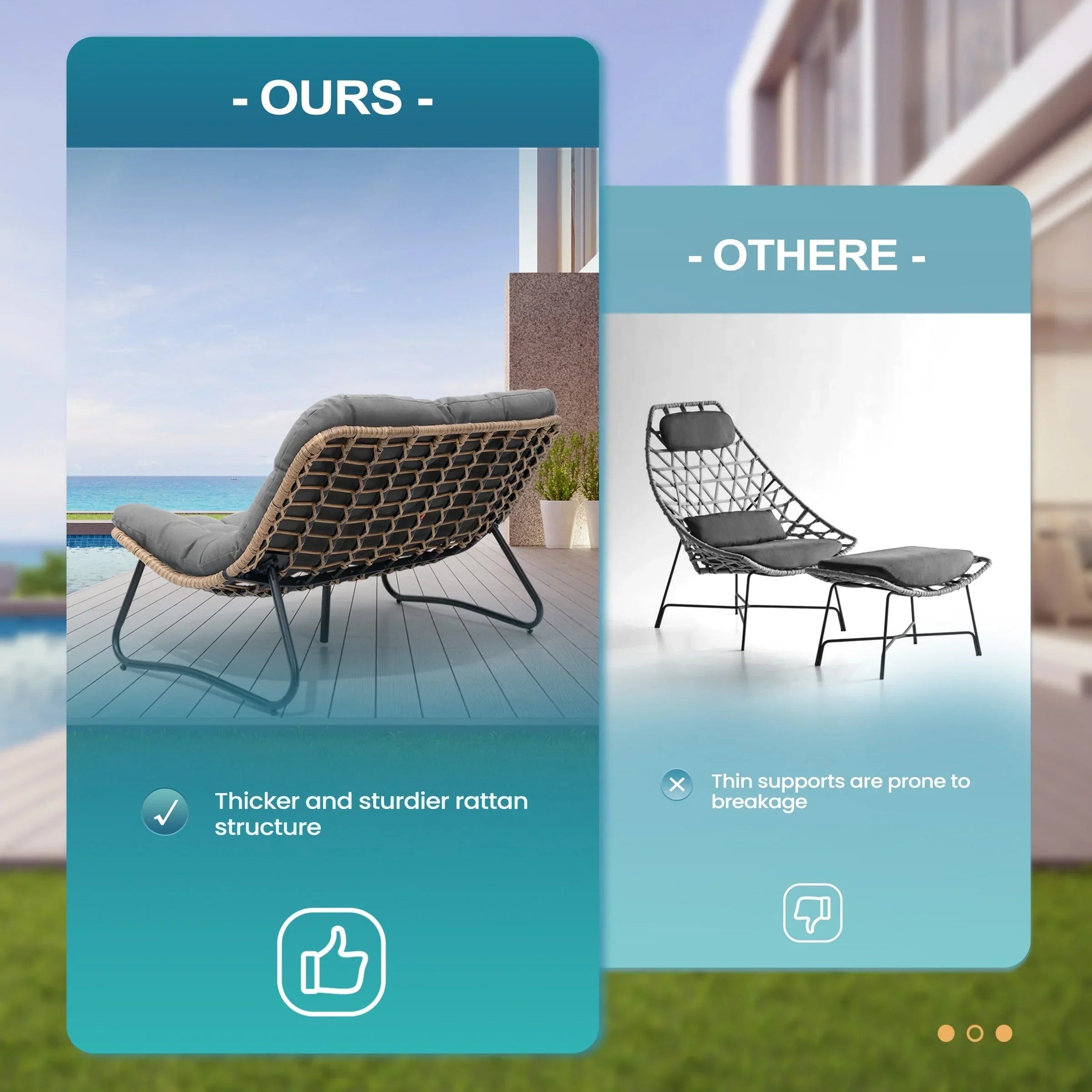 Doppelsessel Papasan mit Kissen, wetterfestes PE-Rattan und Metallrahmen für Innen- und Außenbereich