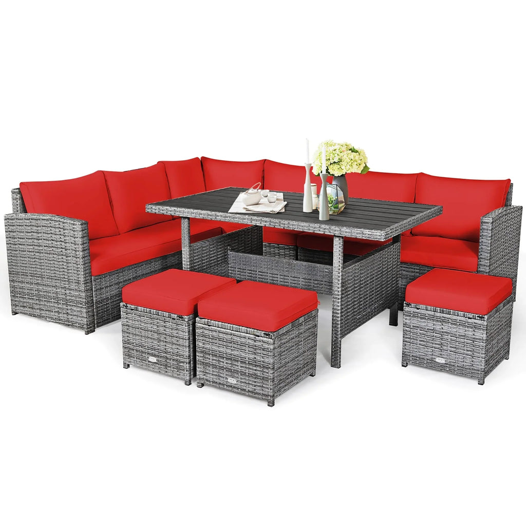Costway 7-teiliges Terrassen-Essgruppe Rattan-Sofa Couch Ottomane – Details ansehen