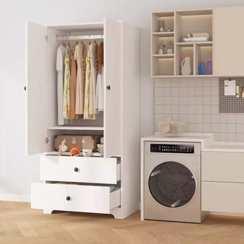 71 Zoll Moderner Kleiderschrank aus Holz mit 2 Türen, 2 Schubladen, verstellbaren Einlegeböden, Kleideraufbewahrungsschrank und Kleiderstange