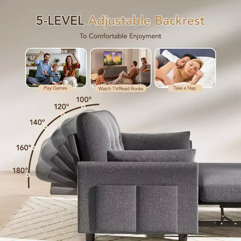 Dyonery 3-in-1 Schlafsofa, ausziehbares Schlafsofa mit Seitentasche und verstellbarer Rückenlehne, werkzeuglose Montage, faltbares Liebessofa