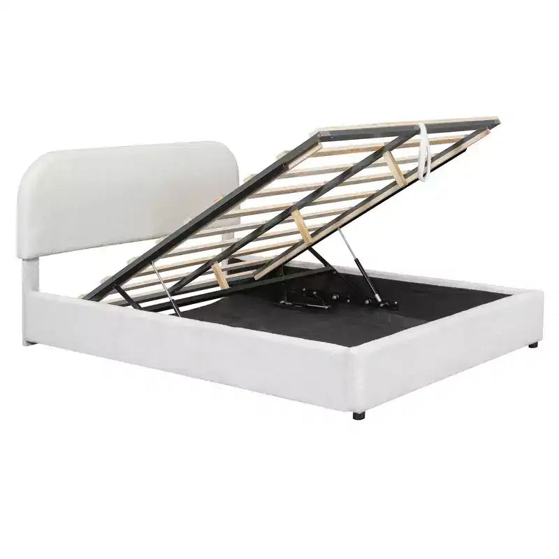 Gepolstertes Bett in Queensize-Größe mit Lift-Up-Stauraum – Weiß