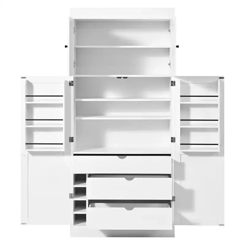 77H Freistehender Küchenschrank, Bauernhaus-Vorratskammer mit verstellbaren Einlegeböden, Türablagen, Schubladen und Weinregalen – ModernLuxe