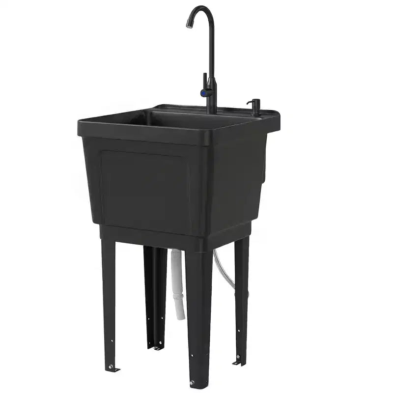 Tragbarer Spülbecken Waschtrog, Freistehendes Waschbecken mit Wasserhahn Seifenspender Schläuchen