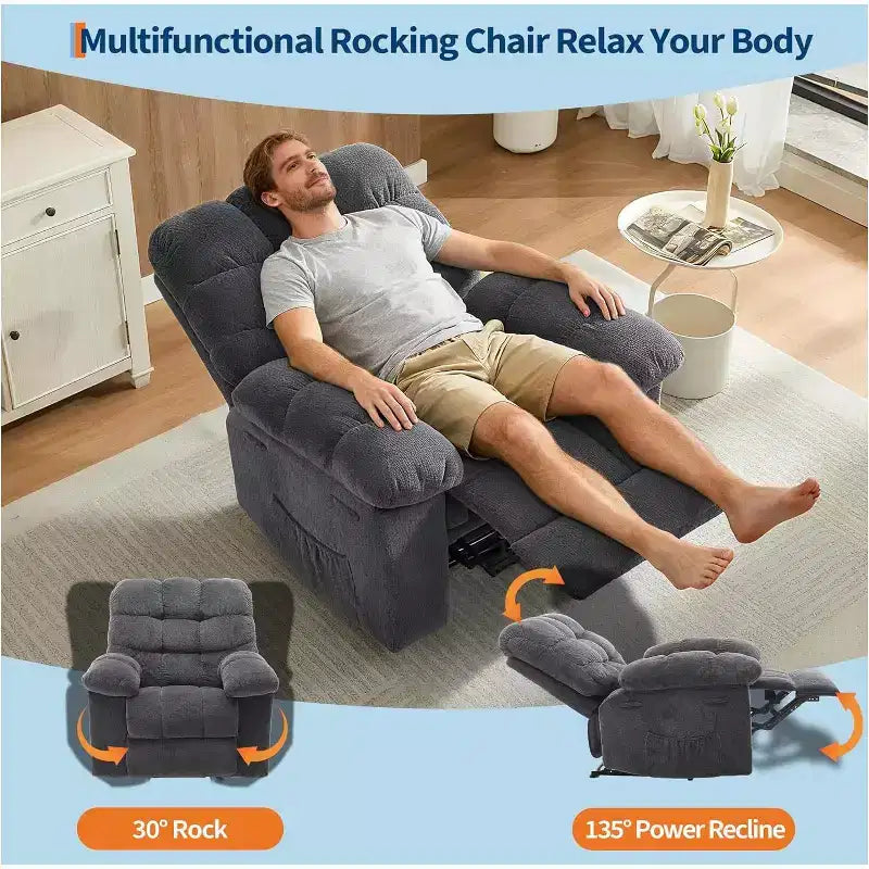 Manueller Relaxsessel, ergonomischer, atmungsaktiver Stoff-Relaxliege mit Seitentaschen, Einzelsessel, geeignet für Wohnzimmer Schlafzimmer