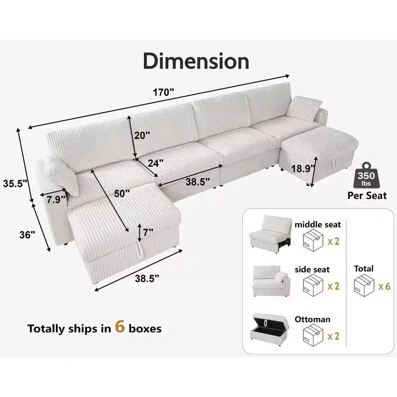 Dyonery Modulares Cord-Ecksofa mit waschbaren Bezügen