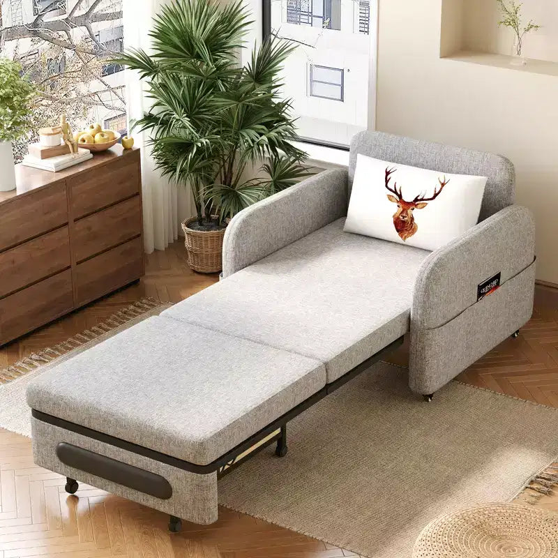 Gaoyangjiaju 3-in-1 Schlafsofa mit Stauraumschublade – Ausziehbares Schlafsofa mit Seitentasche & Kissen – Grau
