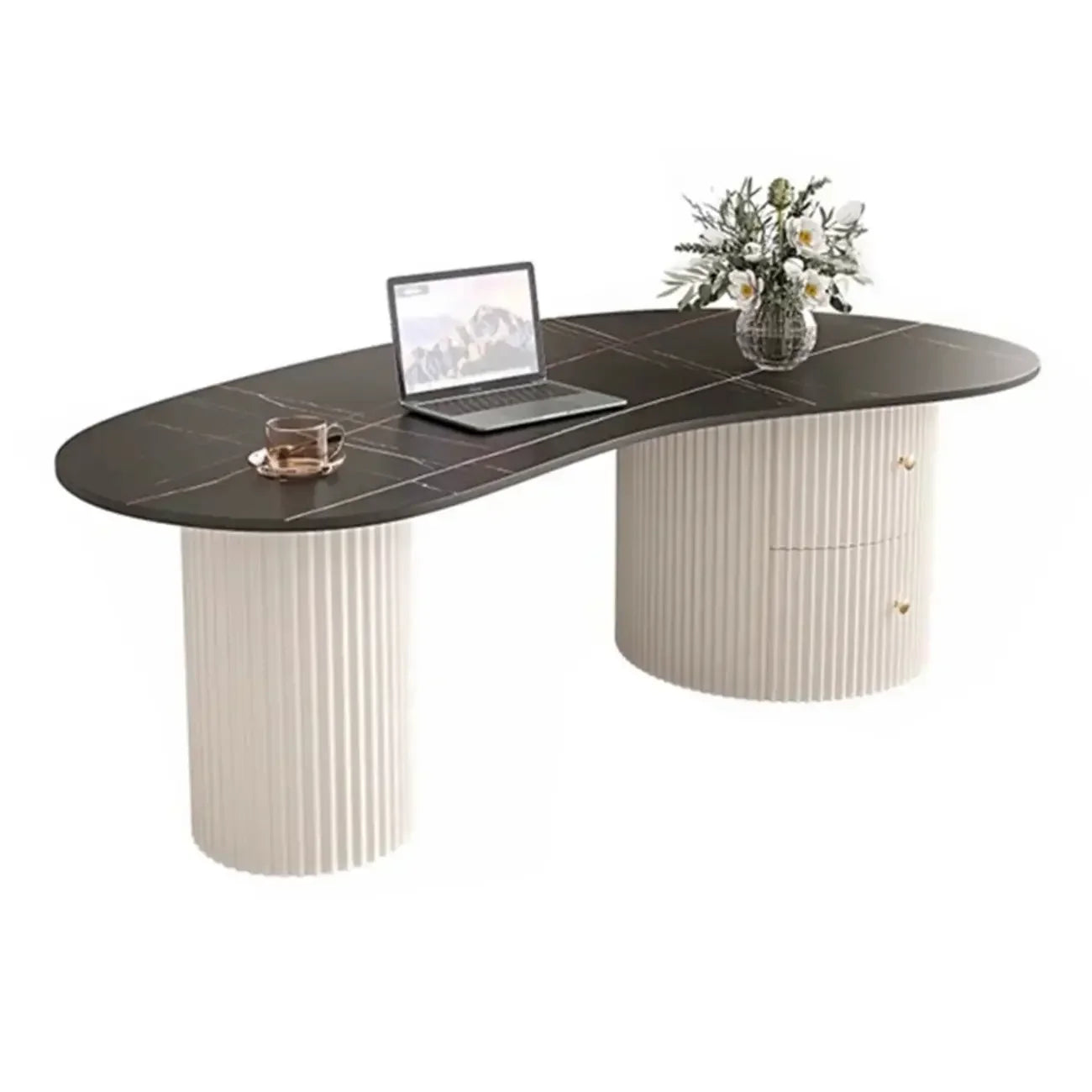 Minimalistischer ovaler Couchtisch in Standardweiß mit 2 Schubladen