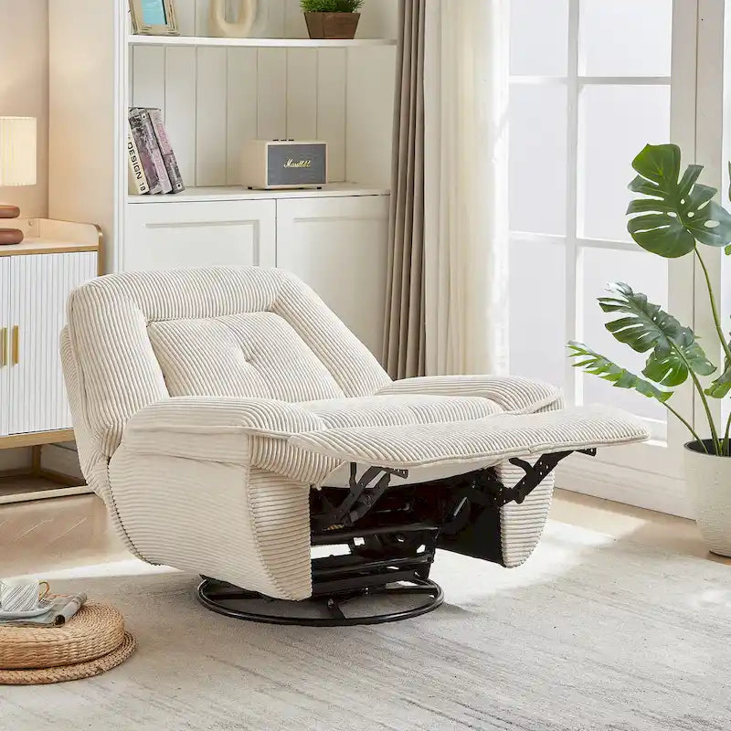 Drehbarer Relaxsessel aus Cord mit Gleitfunktion und Fußstütze für das Wohnzimmer